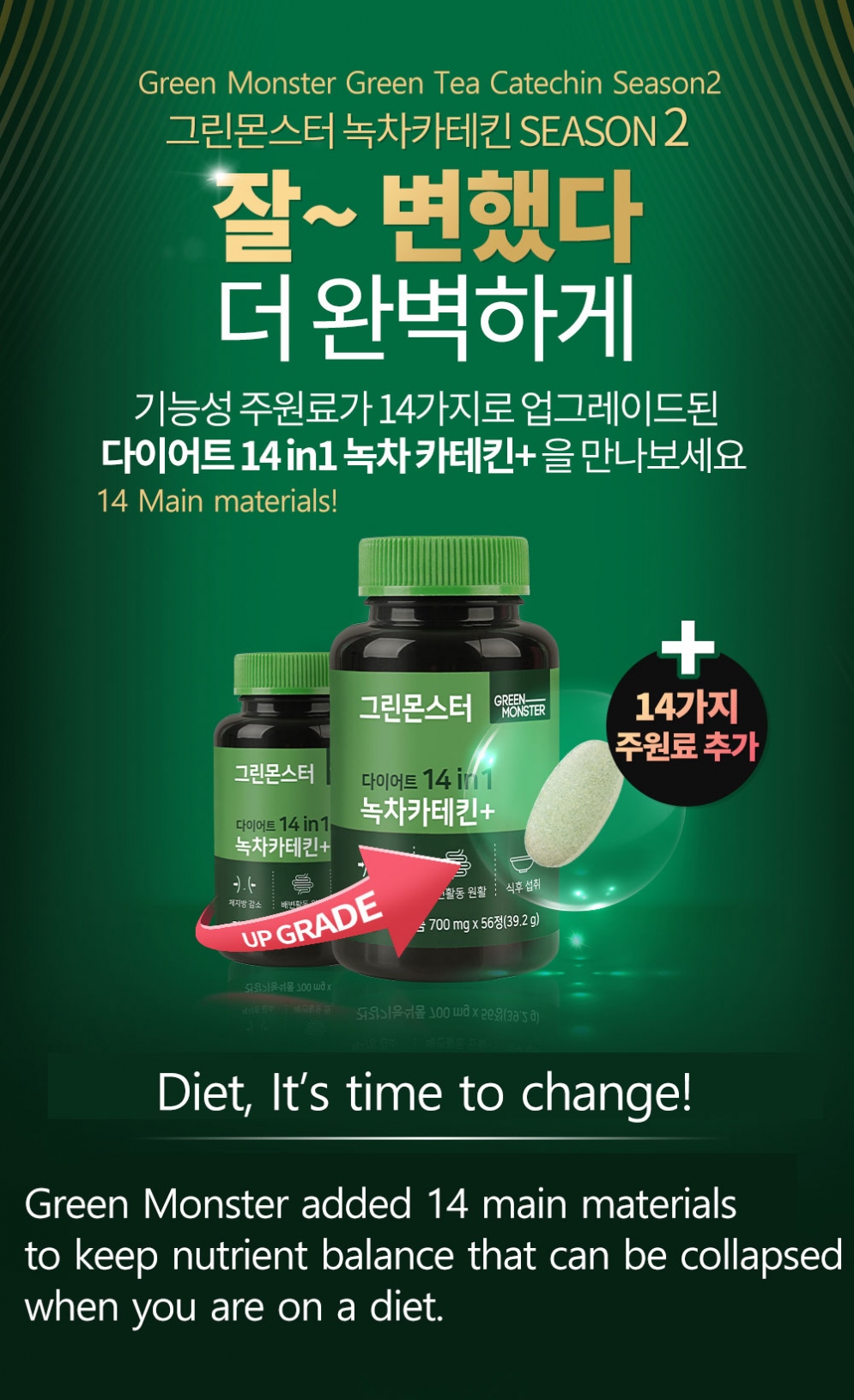 Green Monster Пищевая добавка для снижения веса с катехином Green Tea  Catechin+ 14in1 (56 таблеток) | StyleKorean.com