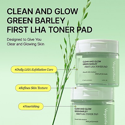 [Veganifect] Clean and Glow Green Barley First LHA Toner Pad (60ea)