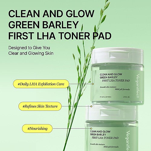 [Veganifect] Clean and Glow Green Barley First LHA Toner Pad (60ea)