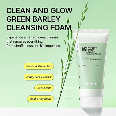 [Veganifect] Clean And Glow Green Barley LHA Deep Cleansing Foam 165ml