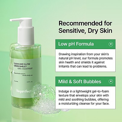 [Veganifect] Clean and Glow Green Barley Gel Cleanser 205ml