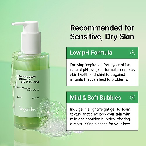 [Veganifect] Clean and Glow Green Barley Gel Cleanser 205ml